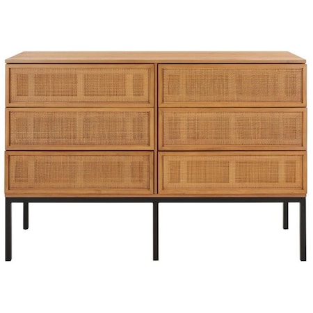 Safavieh Zadie 6 Drawer Rattan Dresser, Natural & Black DRS5003C-2BX